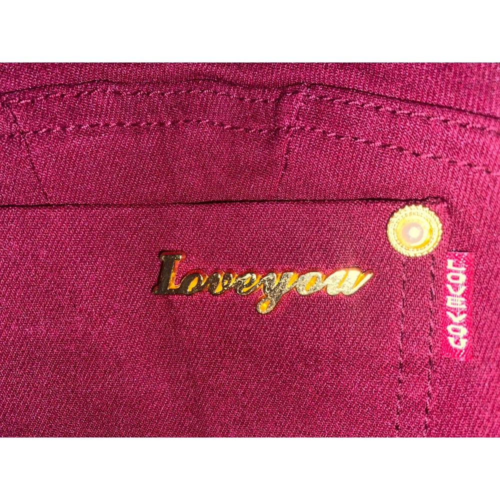 Women's Button Stretch Pants "Love You" Burgundy with Pearl-Gold Accents Size M - Picture 4 of 7